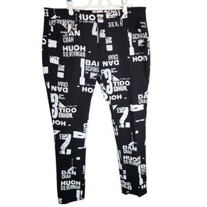 Biepa Jeans Men's Black Denim Fashion Graffiti Style Jeans Size 38 Pants